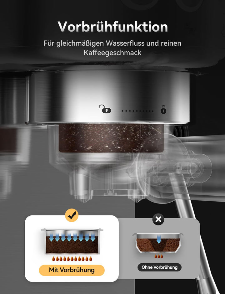 Siebträgermaschine Edelstahl 20 Bar 1350W kompakt für Espresso - Bild 3