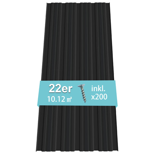 Trapezblech Dachblech Stahl schwarz 22er Set 10,12m² mit Schrauben