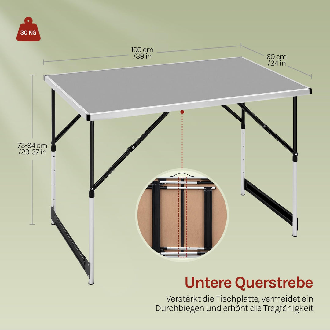Campingtisch klappbar 100x60cm 4-fach höhenverstellbar Aluminium - Bild 9