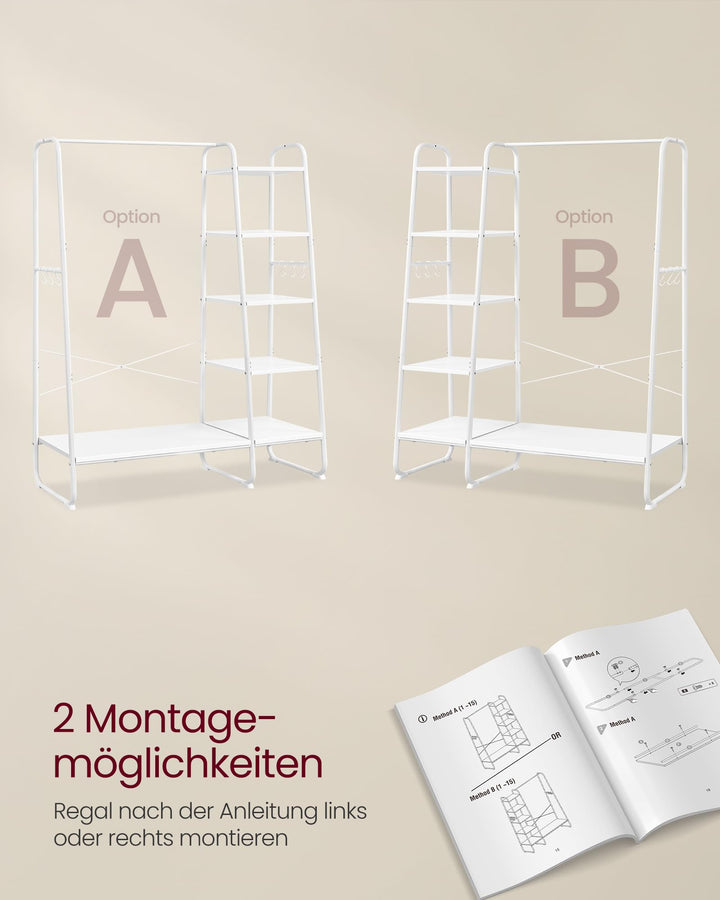 Kleiderständer Stahl und Spanplatte 45x120x160 cm 6 Haken 5 Regalebenen - Bild 5