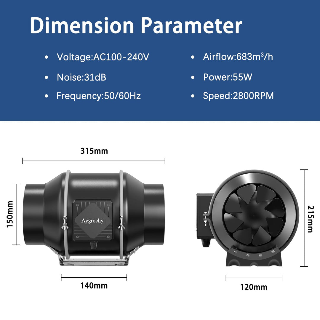 Rohrventilator 150mm EC-Motor 683m³/h regelbar für Grow-Zelt - Bild 2