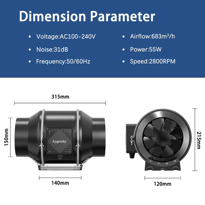 Rohrventilator 150mm EC-Motor 683m³/h regelbar für Grow-Zelt - Bild 2
