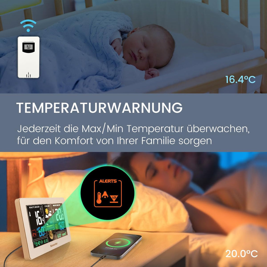 Wetterstation Funk mit Aussensensor Farbdisplay Innen Aussen - Bild 7
