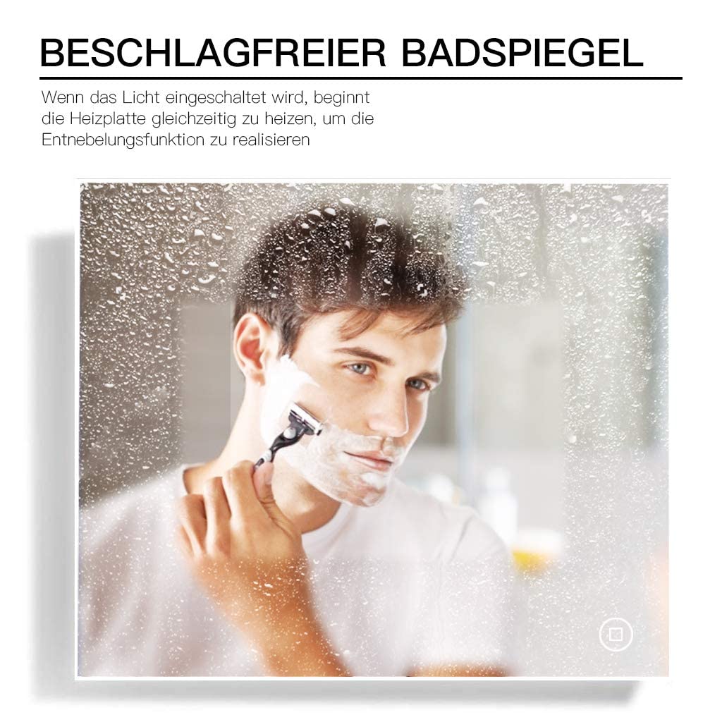 Badspiegel mit Beleuchtung 80x60cm Steckdose 3 Lichtfarben dimmbar - Bild 2