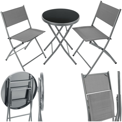 Bistroset Klappbar Stahl 2 Stühle + Tisch Balkon Terrasse Grau