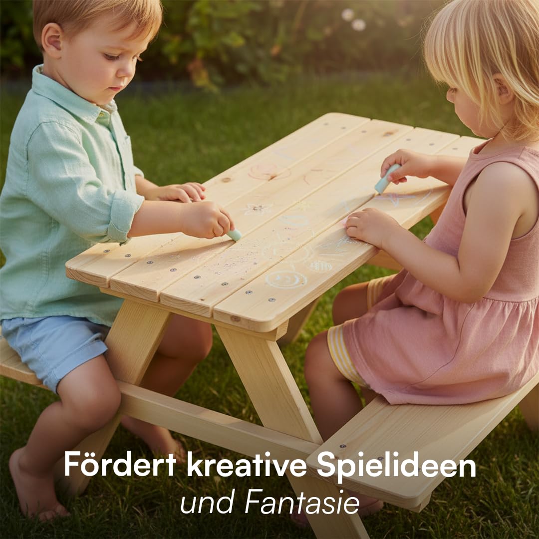 Kindersitzgruppe Massivholz Kiefer Tisch und 2 Bänke Outdoor - Bild 6