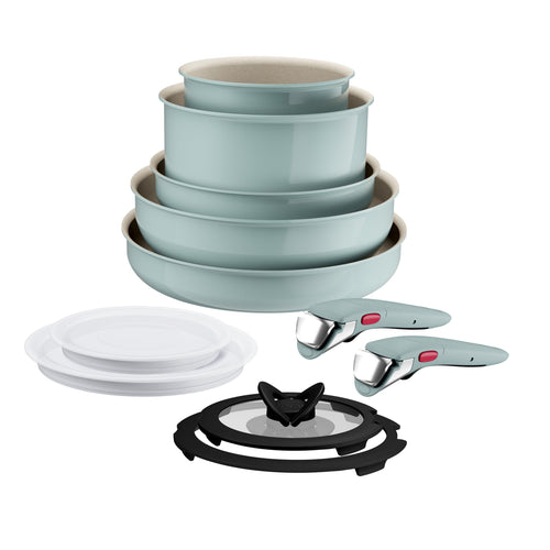 Kochgeschirr-Set 11-teilig stapelbar Aluminium Induktion Eucalyptus