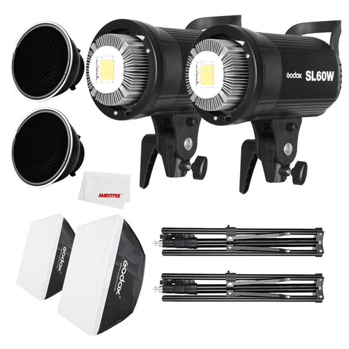 LED Videoleuchte 60W mit Softbox 60x60cm, Lichtständer & Wabenraster, 2er-Set