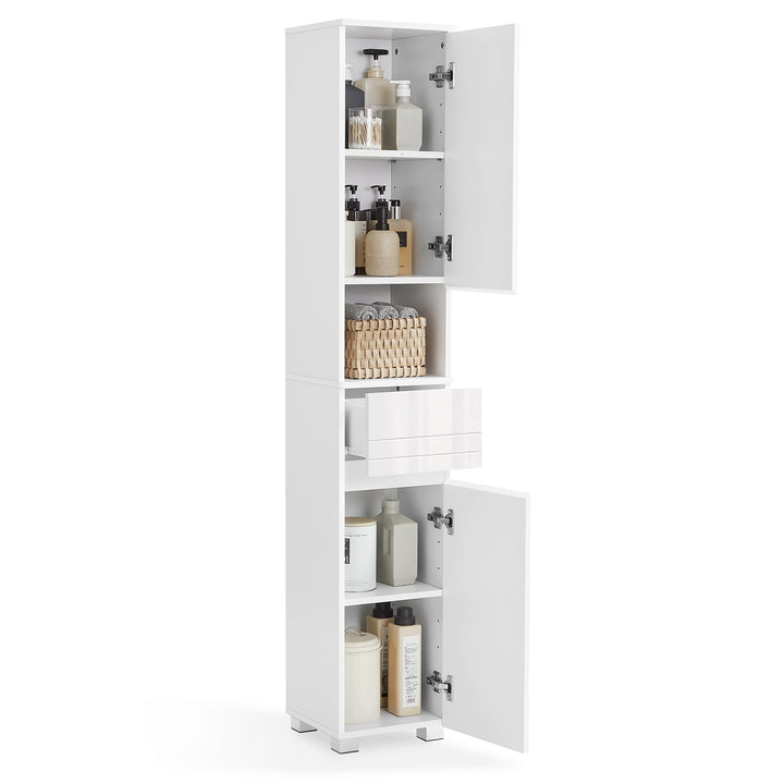 Badezimmerschrank MDF 30x30x170 cm mit Schublade, weiss