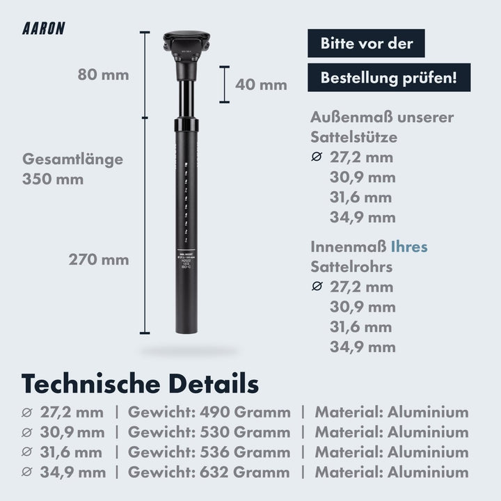 Federsattelstütze Aluminium 27,2 mm 350 mm gefedert MTB E-Bike - Bild 5