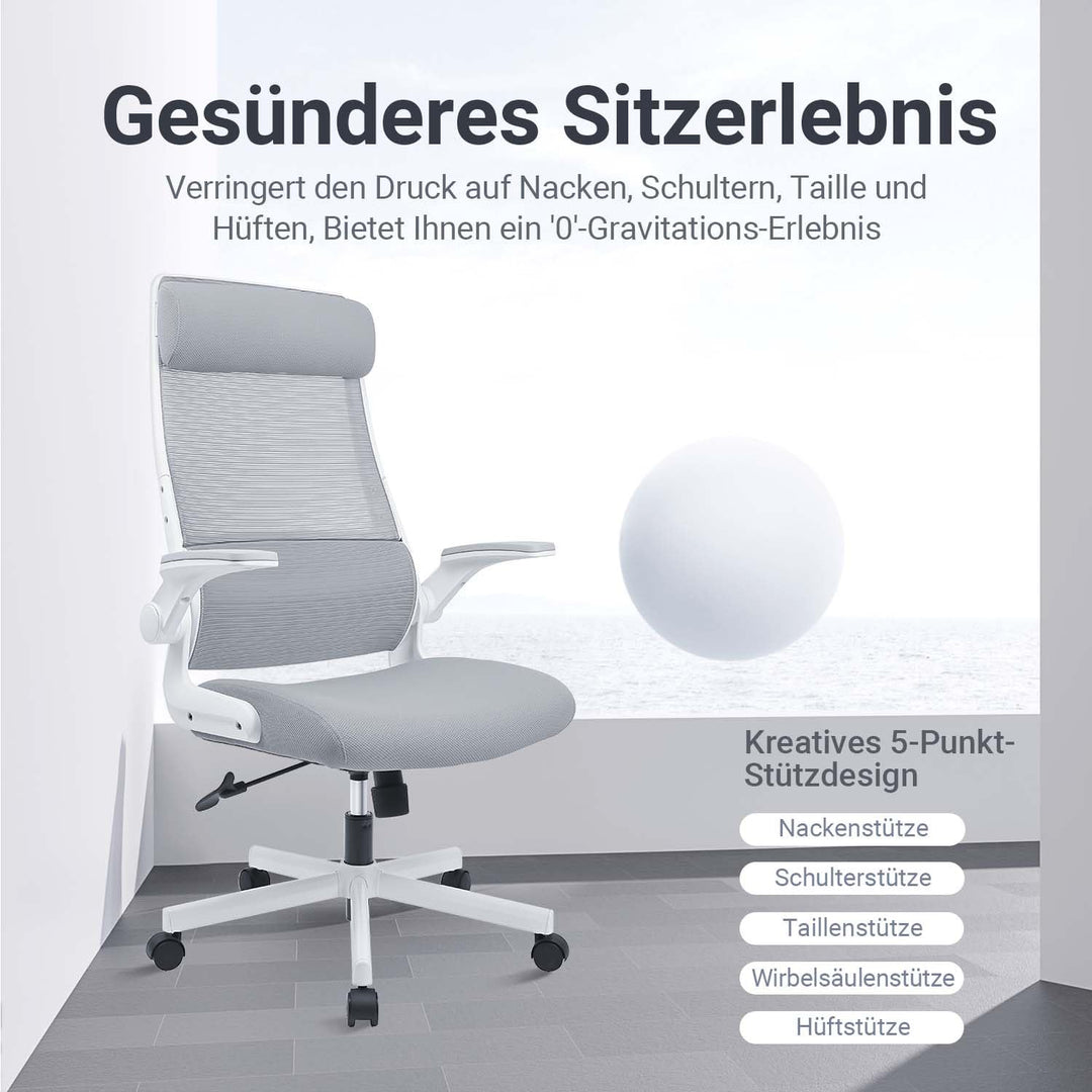 Bürostuhl Ergonomisch EN 1335 mit klappbaren Armlehnen Grau