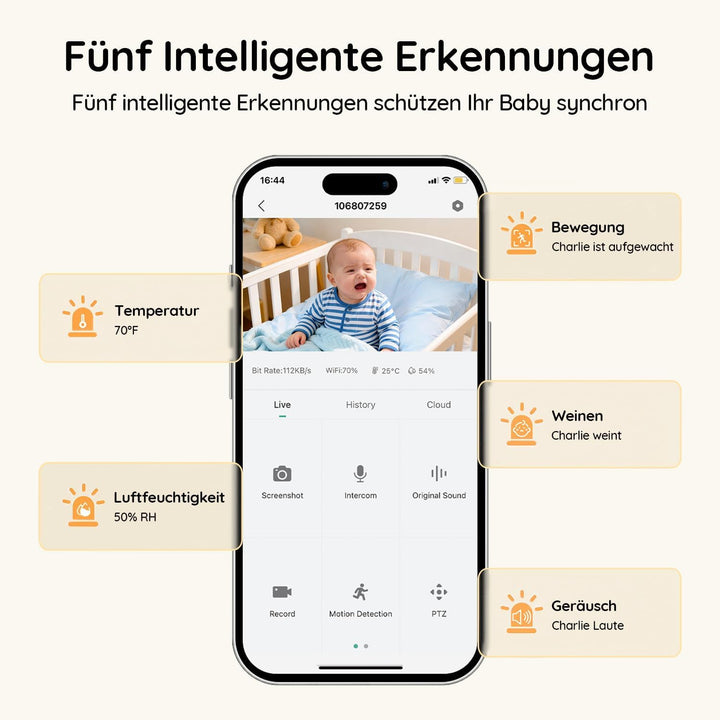 Babyphone mit Kamera 2K/3MP WLAN 5-Zoll-Monitor mit App iOS Android - Bild 7