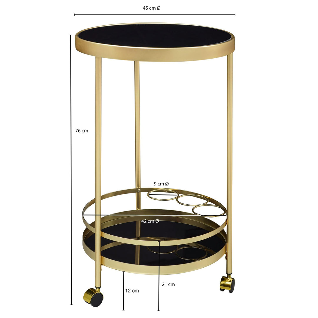 Servierwagen rund Stahl Gold-Schwarz 2 Ebenen Sicherheitsglas 45x76cm - Bild 3
