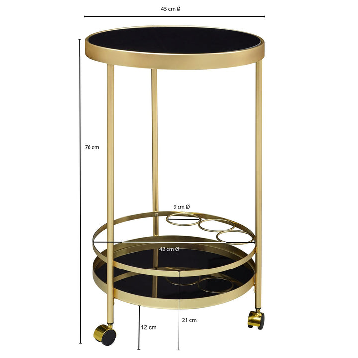 Servierwagen rund Stahl Gold-Schwarz 2 Ebenen Sicherheitsglas 45x76cm - Bild 3