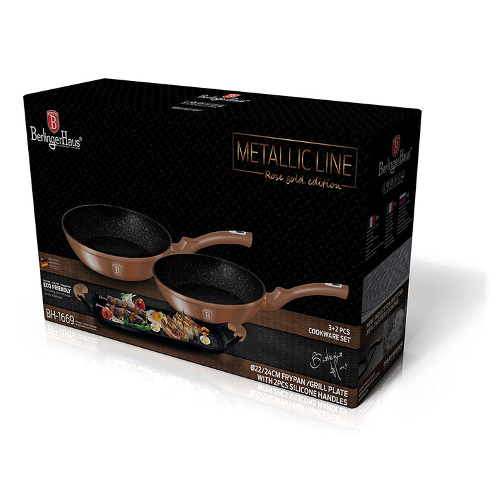 Bratpfannen-Set Aluminium Roségold 22+26cm mit Grillplatte Induktion - Bild 3