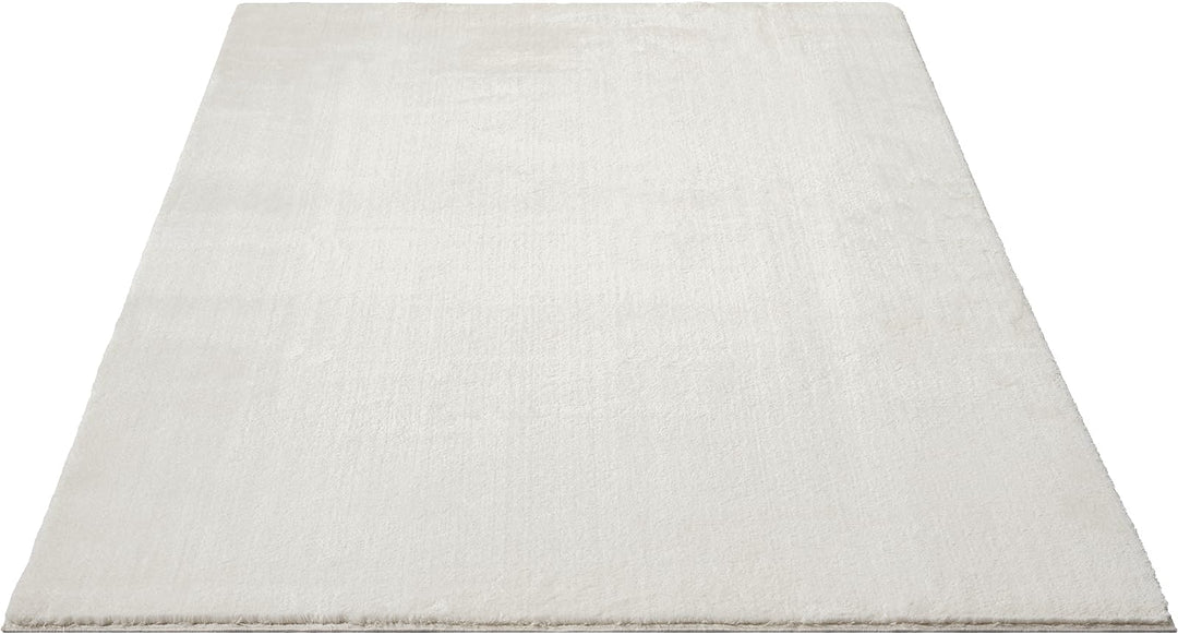 Kurzflor Teppich Felloptik waschbar 200x280 cm Creme Anti-Rutsch - Bild 3
