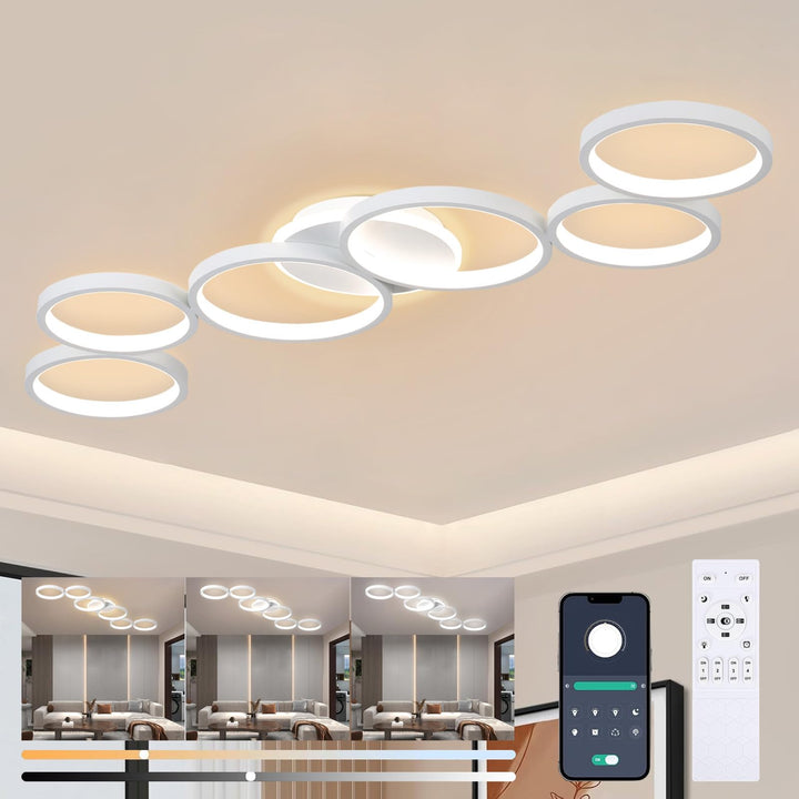 LED Deckenleuchte 113 cm dimmbar 6+1 Ring Design Wohnzimmer