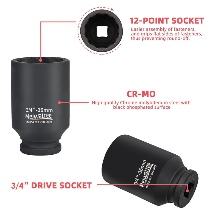Schlagschrauber-Nuss-Set 3/4" Tief 90mm 22-50mm Metrisch 10-tlg. - Bild 3