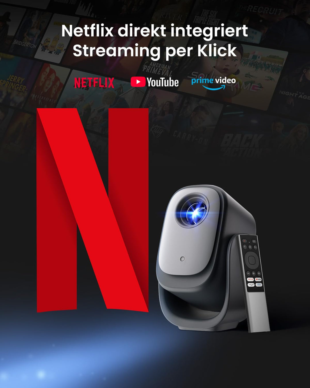 Mini Beamer Full HD 1080P mit Gimbal-Ständer, Netflix, Autofokus - Bild 4