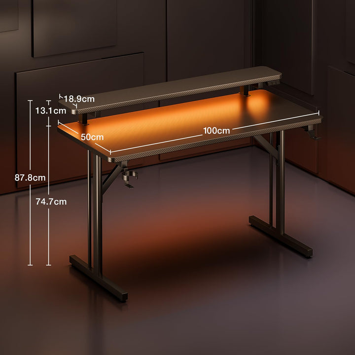 Gaming Schreibtisch mit LED-Lichtleiste 100 cm Carbon-Optik - Bild 3