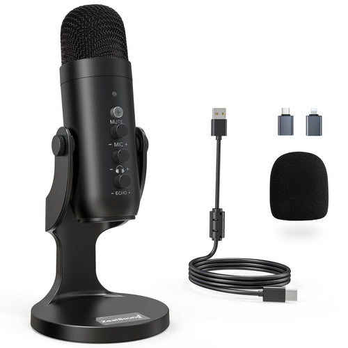 USB Kondensatormikrofon mit Rauschunterdrückung & Echo-Regler für Podcast, Streaming