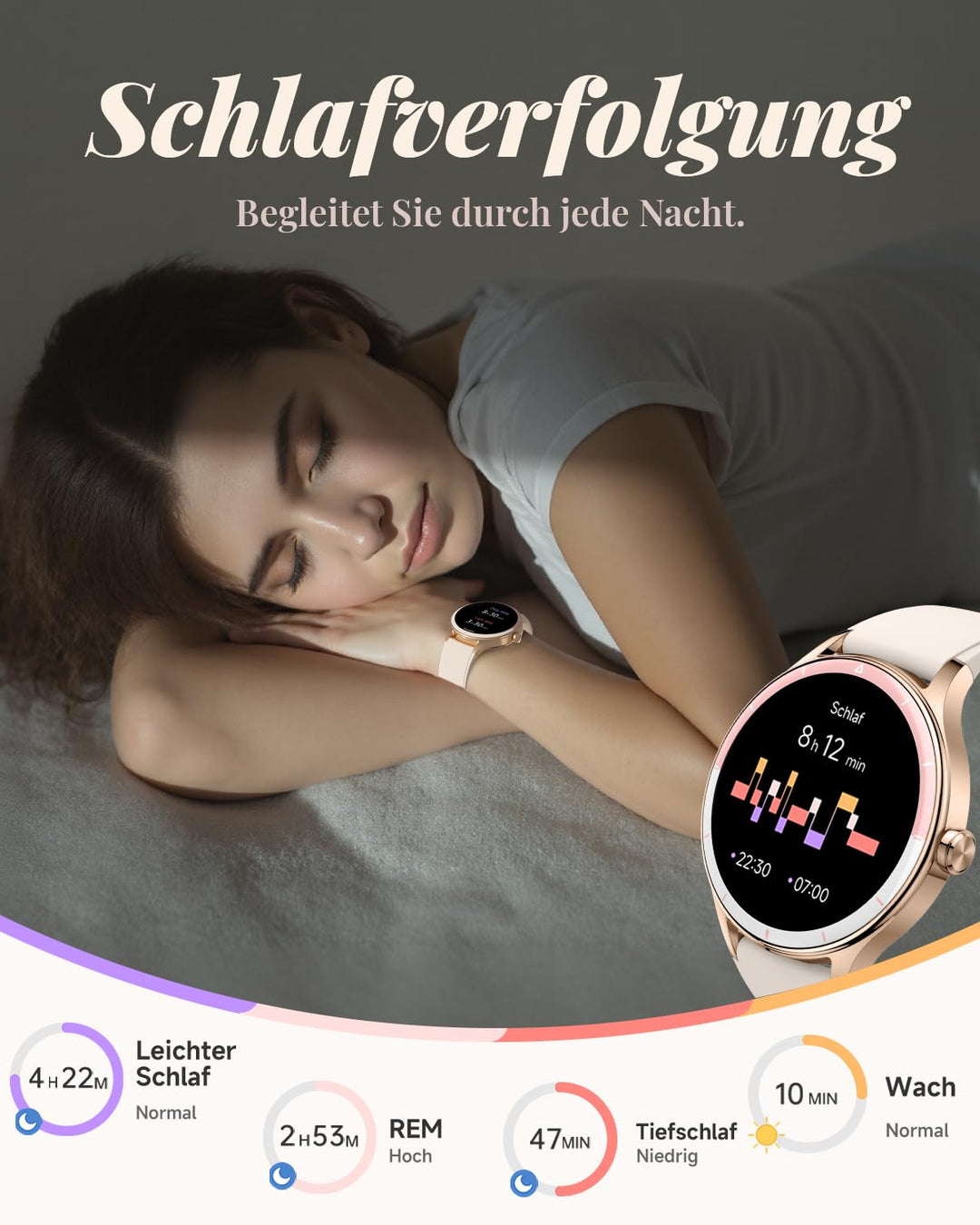 Smartwatch Damen 40mm rund, 100+ Sportmodi, IP68, Beige - Bild 4