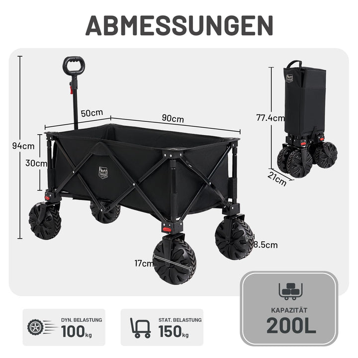 Bollerwagen faltbar 200L Oxford-Gewebe Bremse 100kg Strandwagen - Bild 3