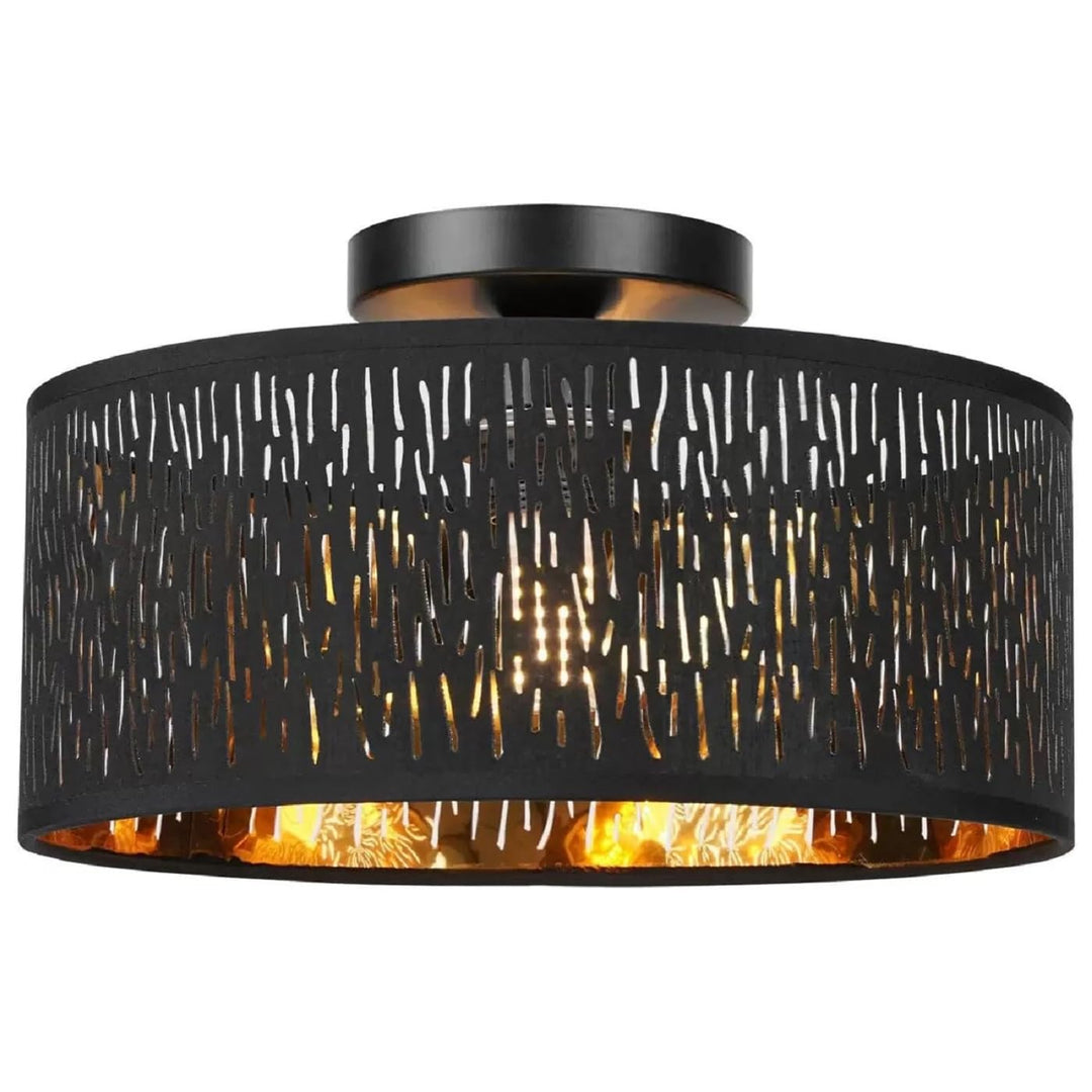 Deckenleuchte Schwarz-Gold Metall Stoff Ø30cm E27 für Wohnzimmer