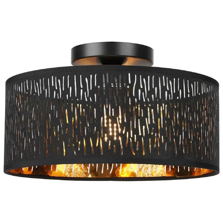 Deckenleuchte Schwarz-Gold Metall Stoff Ø30cm E27 für Wohnzimmer