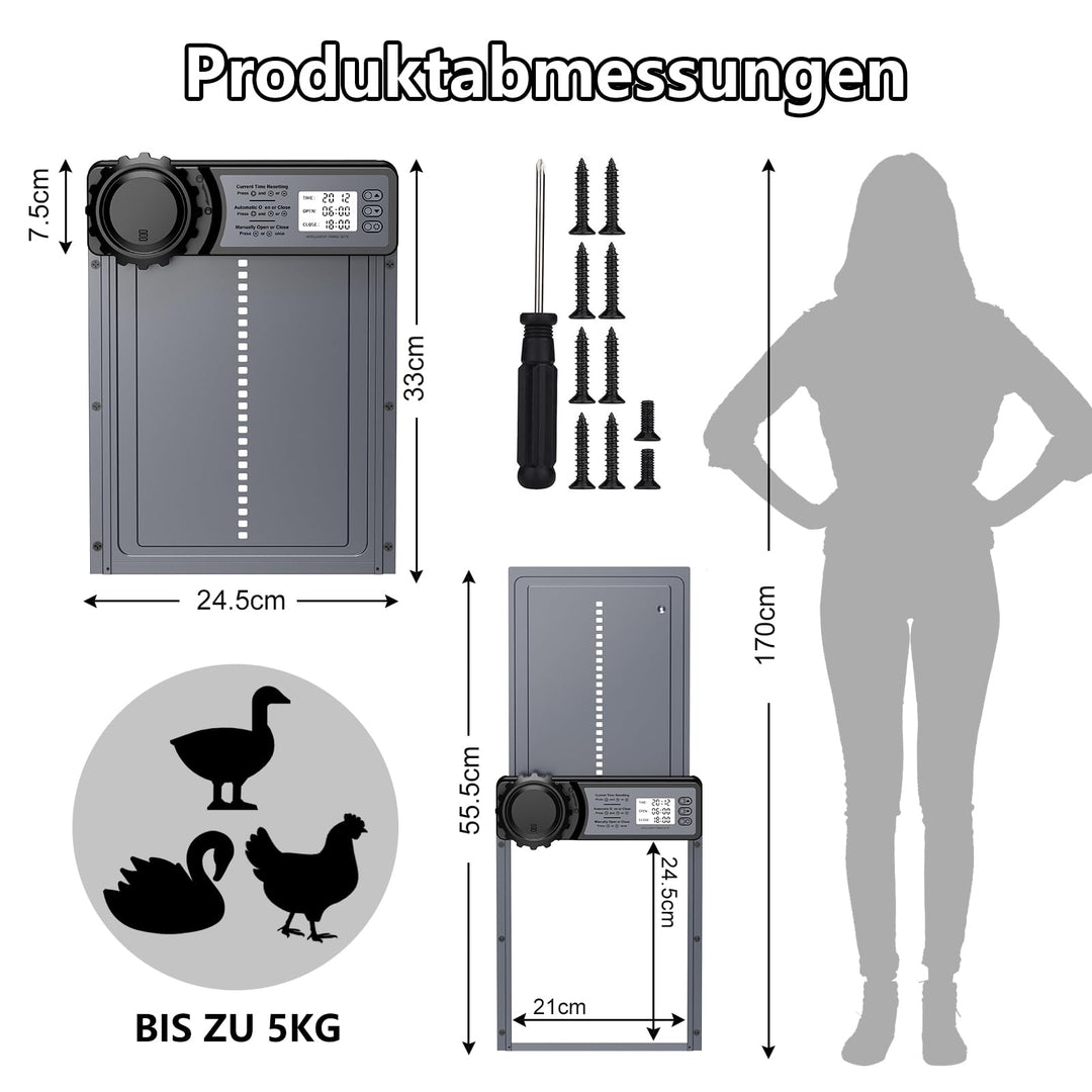 Hühnerklappe Aluminium mit Timer und Anti-Einklemm-Schutz batteriebetrieben - Bild 6