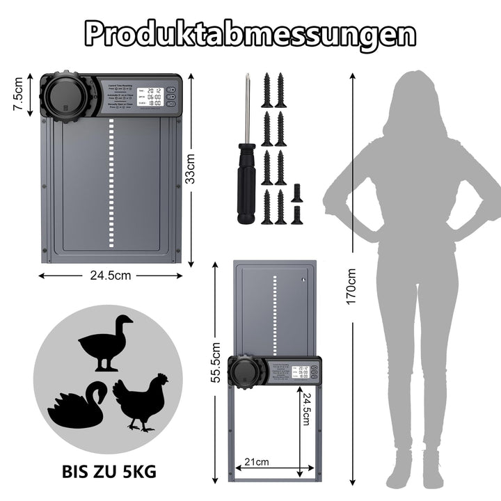 Hühnerklappe Aluminium mit Timer und Anti-Einklemm-Schutz batteriebetrieben - Bild 6