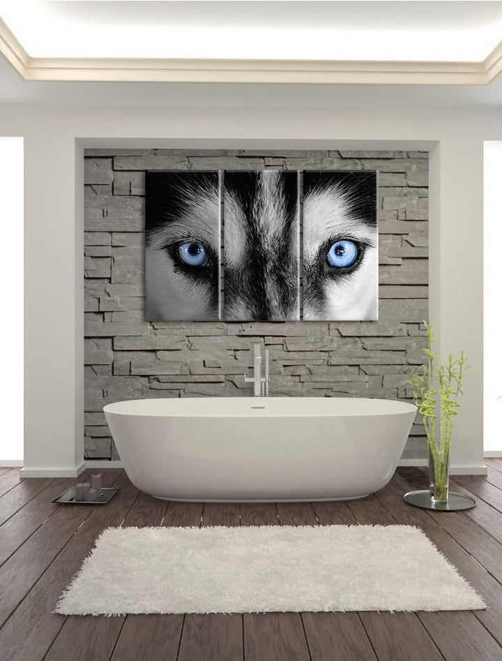Leinwandbild 3-teilig Husky Augen Blau 120x80cm fertig gespannt - Bild 6
