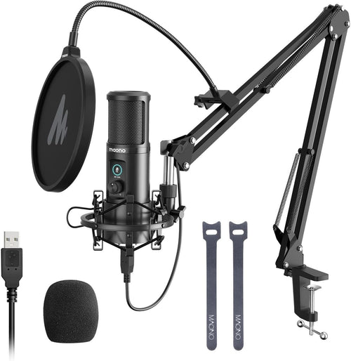 USB Kondensatormikrofon Set mit Arm, Popfilter & Mute-Taste, 192kHz/24Bit