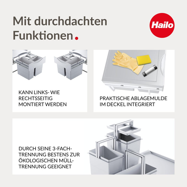 Einbau-Mülltrenner 3 Fächer 28 L Vollauszug für Drehtür-Unterschrank - Bild 4