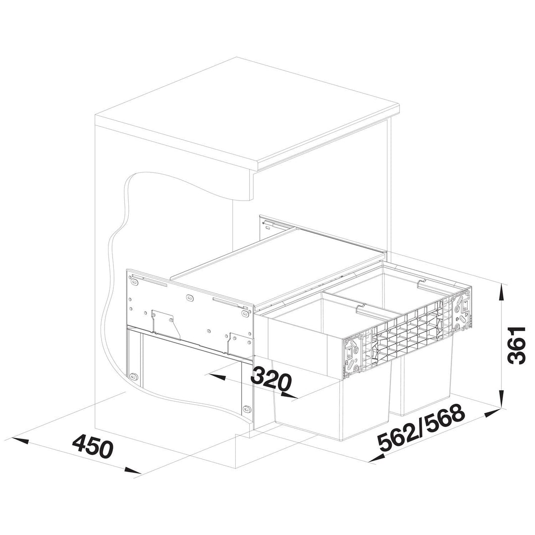 Einbau-Abfallsystem 2-eimerig kompakt 320mm Tiefe für Boiler-Unterschrank - Bild 3