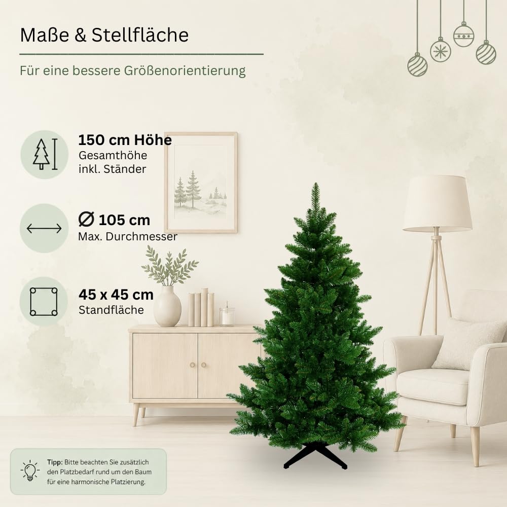 Künstlicher Weihnachtsbaum 150 cm PVC mit Metallständer 872 Spitzen - Bild 6