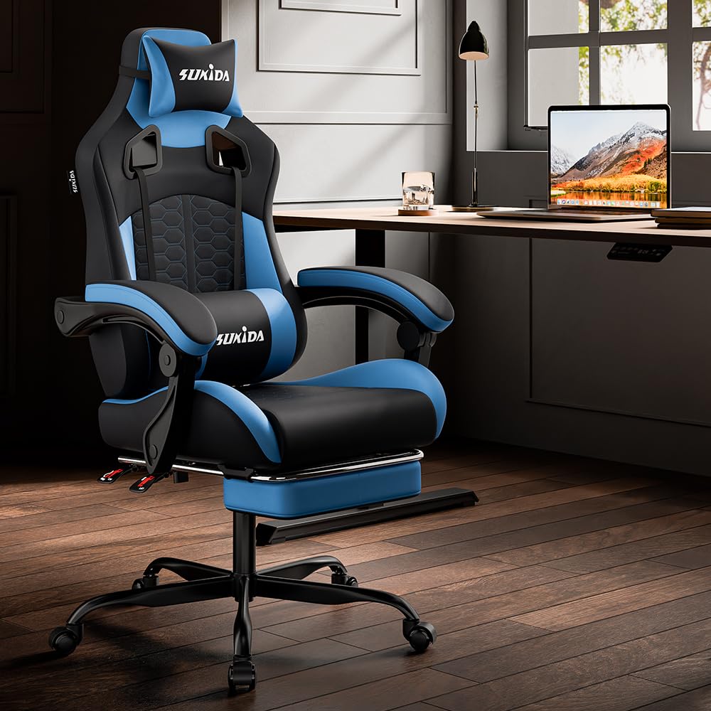 Gaming Stuhl mit Fussstütze Kunstleder Höhenverstellbar 150 kg Homeoffice - Bild 2