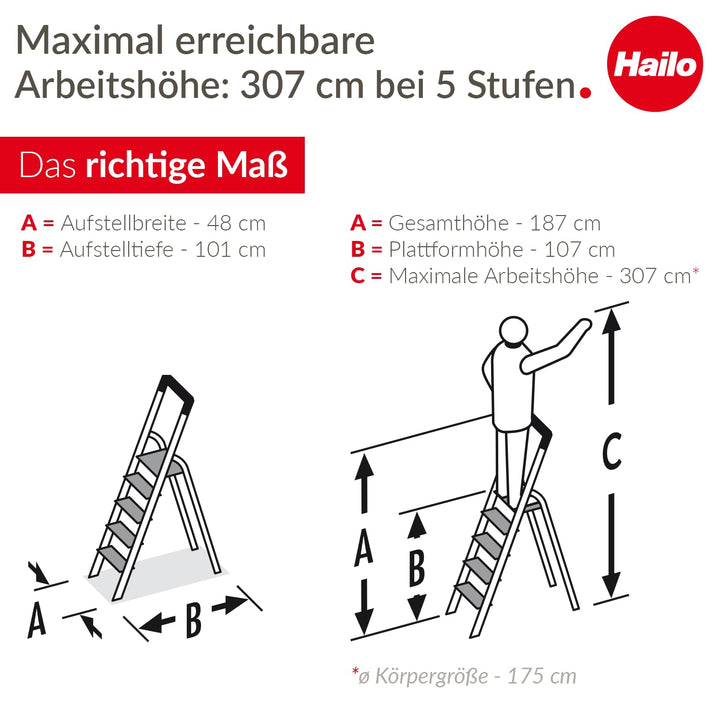 Alu-Stehleiter 5 Stufen bis 150 kg mit Haltebügel und Ablage - Bild 7