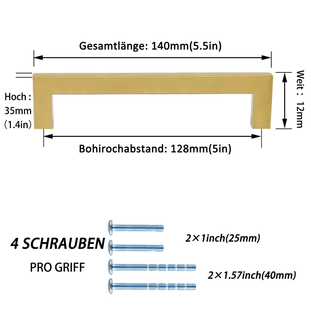 Schrankgriffe Gold Edelstahl 15er-Set 128mm Lochabstand Küche - Bild 2
