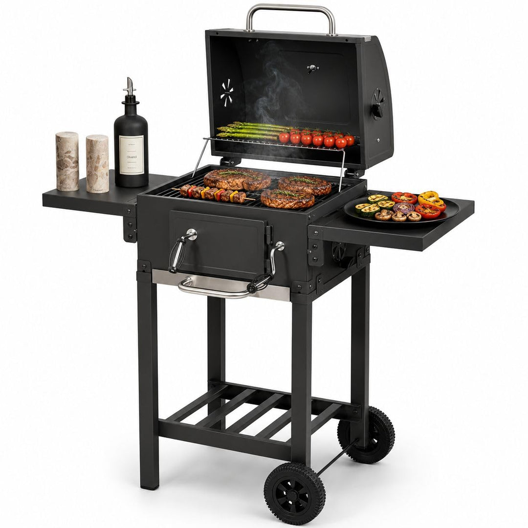 Holzkohlegrill mit Deckel Gusseisen-Rost höhenverstellbar Grillwagen - Bild 3