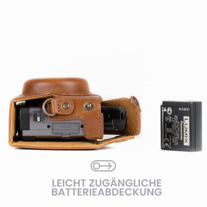 Kamera-Ledertasche für Panasonic Lumix DC-TZ95 / DC-TZ90 Hellbraun - Bild 5