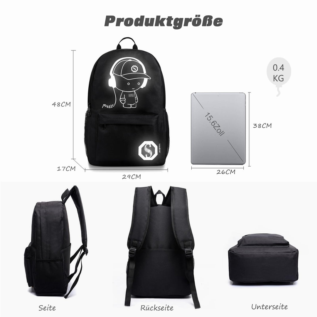 Schulrucksack mit USB-Ladeanschluss Galaxy-Muster Polyester Blau - Bild 4