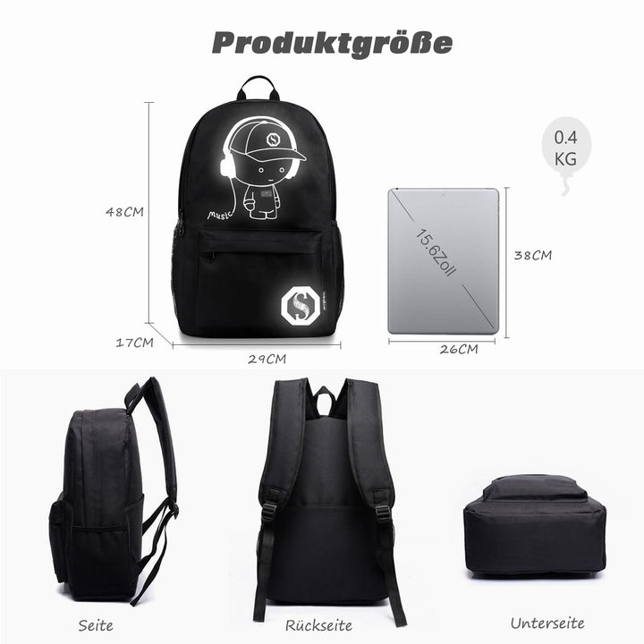 Schulrucksack mit USB-Ladeanschluss Galaxy-Muster Polyester Blau - Bild 4