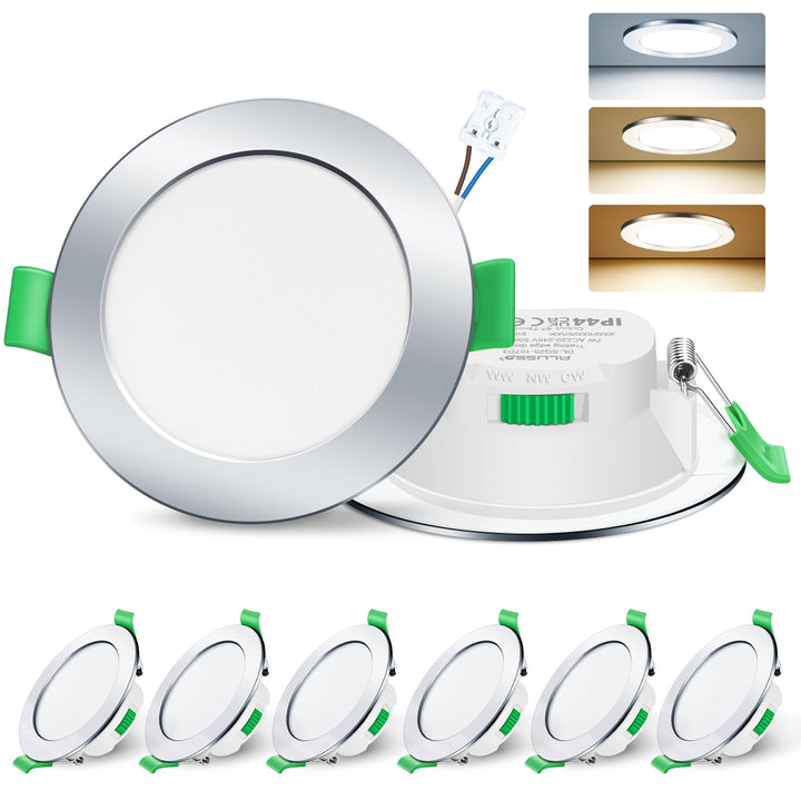 LED Einbaustrahler 230V 7W dimmbar 3CCT 68mm Chrom 6er Set