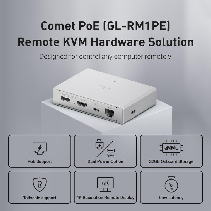 Remote KVM over IP PoE 4K 32GB eMMC Tailscale fuer Server - Bild 2