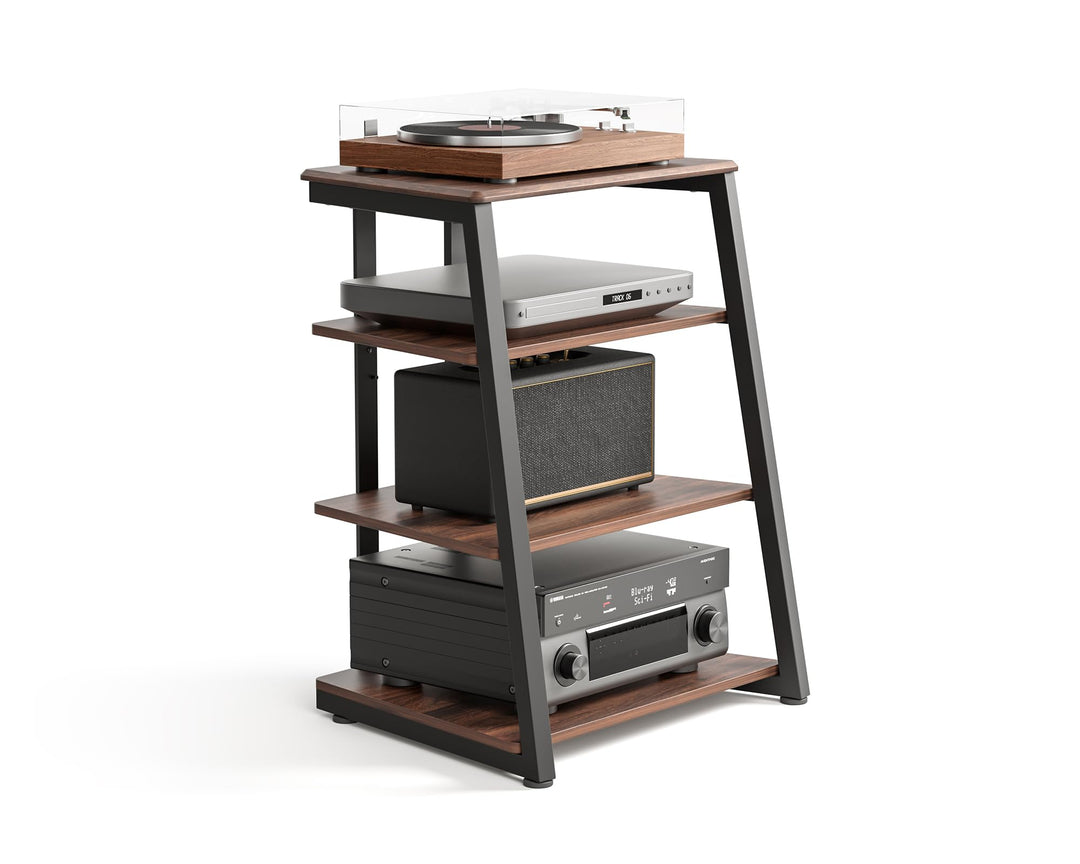 HiFi Rack Holz &amp; Stahl 4 Ablagen verstellbar 61x52x78 cm