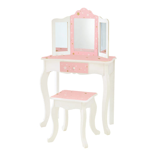 Schminktisch Kinder Holz Rosa mit Hocker und Klappspiegel