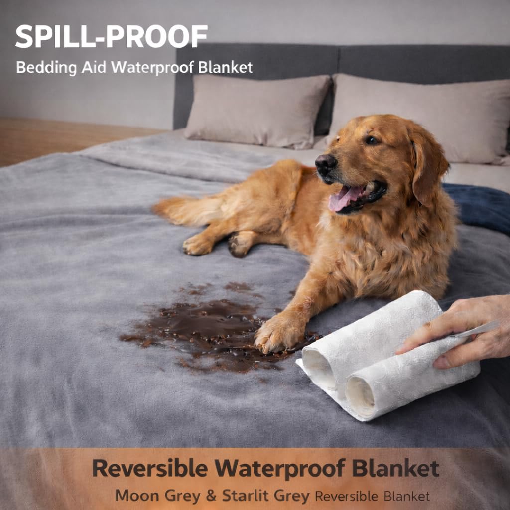 Hundedecke wasserdicht wendbar Flanell 203x229cm Dunkelgrau/Hellgrau - Bild 3