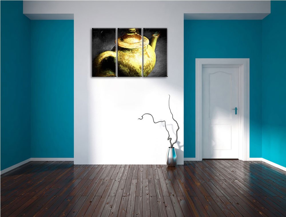 Leinwandbild 3-teilig Teekanne Schwarz-Weiss 120x80 cm Keilrahmen - Bild 5