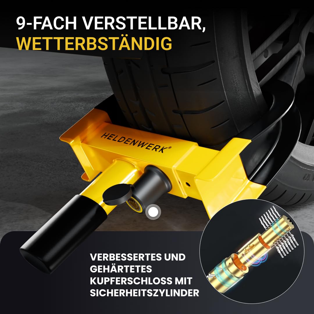 Parkkralle Hartstahl mit Hochsicherheitsschloss 9 Verriegelungspunkte - Bild 6